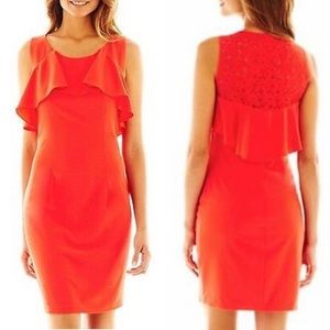 Bisou Bisou coral lace-back ruffle bust dress